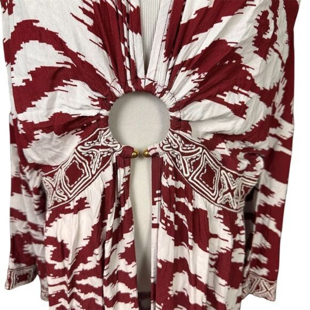 NWT Anthropologie Women's Red Printed Front Ring Kaftan Cover Up Kimono Size M/L - Picture 3 of 10